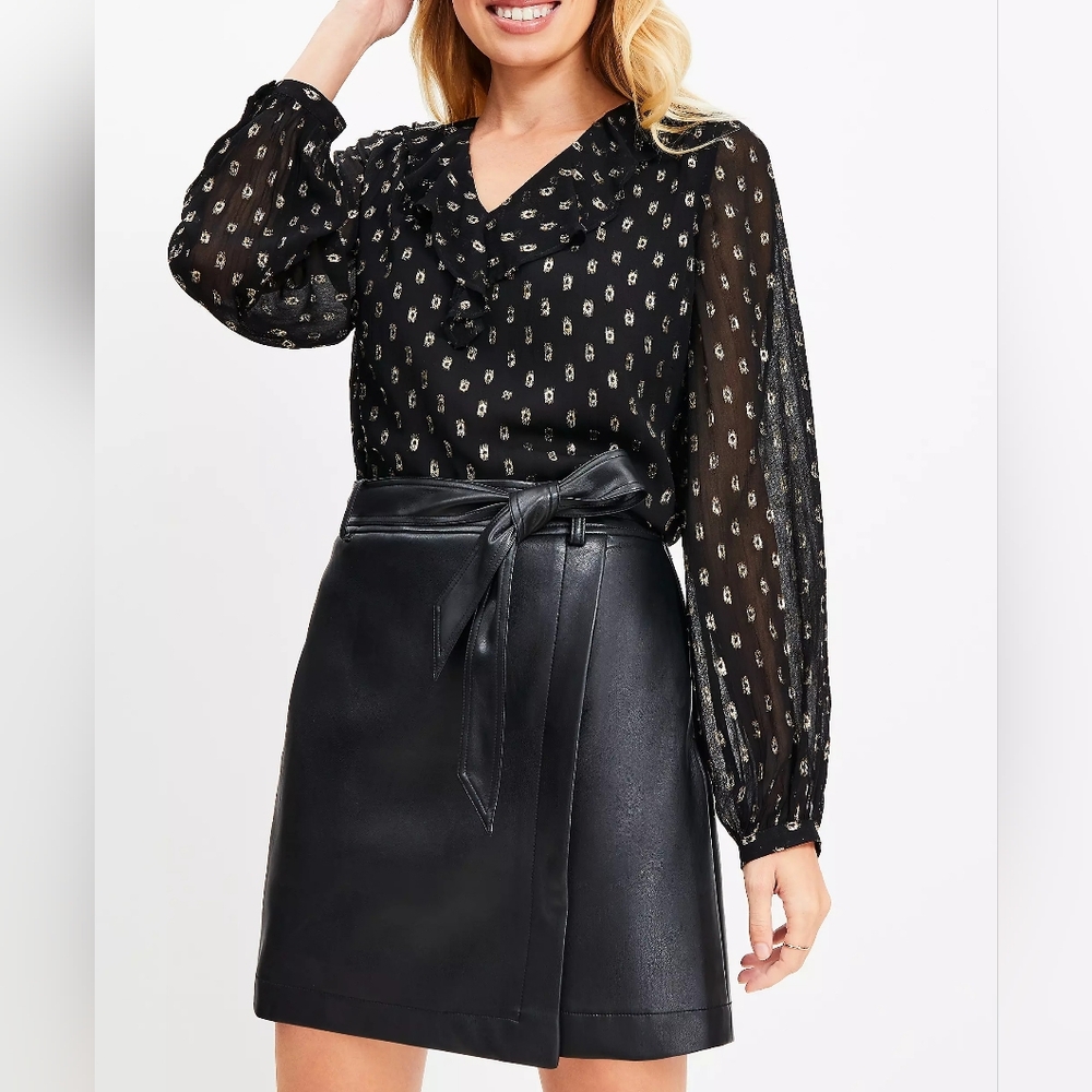 LOFT  Beautiful Black Metallic Ruffle Blouse Nwot